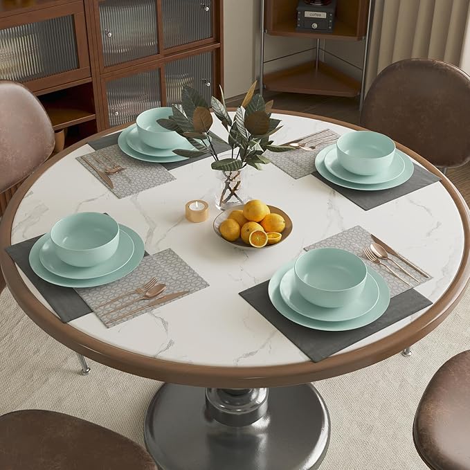 Yoshy 12-Piece Green Bone China Dinnerware with Lightweight Durable Chip Resistant Design Service for 4