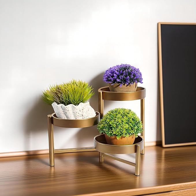 Plant Stand 3 Tier Indoor Metal Flower Shelf Corner Tabletop Holders for Garden Balcony Living Room Bedroom Patio Bronze