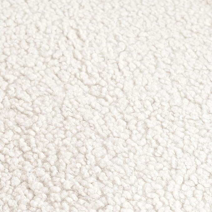 Yaheetech Accent Chair, Modern Boucle Vanity Chair with High Back and Wood-Tone Metal Legs, Sherpa Chair for Living Room, Home Office, Ivory