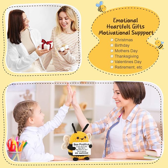 LEJIAJINW Cute Mini Positive Crochet Bee for Wife Aunt Grandma, Appreciation Gifts for Teachers Nurse Mentor Coworker Thank You Gift for Women Birthday Presents Sister Friend