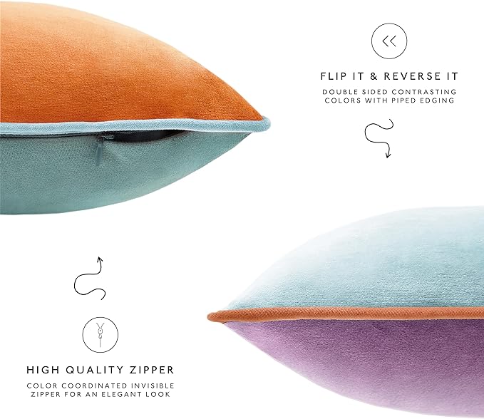 MONDAY MOOSE Decorative Throw Pillow Covers Cushion Cases, Set of 4 Soft Velvet Modern Double-Sided Designs, Mix and Match for Home Decor, Pillow Inserts Not Included (16x16 inch, Purple/Teal)