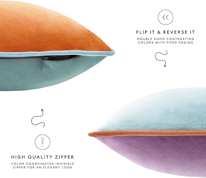 MONDAY MOOSE Decorative Throw Pillow Covers Cushion Cases, Set of 4 Soft Velvet Modern Double-Sided Designs, Mix and Match for Home Decor, Pillow Inserts Not Included (12x20 inch, Purple/Teal)