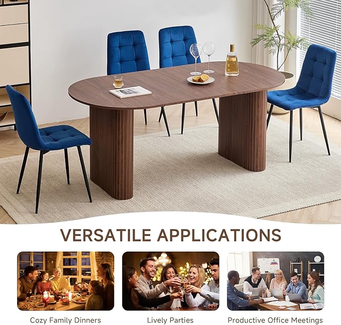 5-Piece Dining Table Set for 4 6 People with Heavy Duty Legs Dining Room Tables Set for 4 Table and Chairs for Living Room Kitchen Apartment(Walnut Table with 4 Blue Chairs)