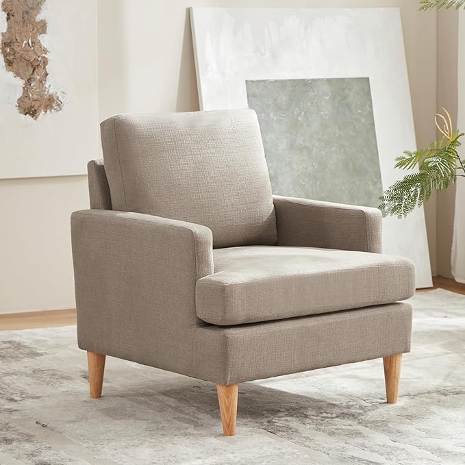 VKNOW Mid-Century Accent Chairs Set of 2, Modern Upholstered Chenille Armchair for Living Room,Comfy Reading Accent Chairs with Wood Legs for Bedroom, Brown Polyester