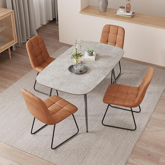 47.2'' Dining Table Set for 4,Modern Wood Dining Table,Leather Dining Chairs 4,Table and Chairs Set of 4,Ideal for Kitchen Dining Room (Gray Table + 4 U-Shaped Brown Chairs, 47.2")