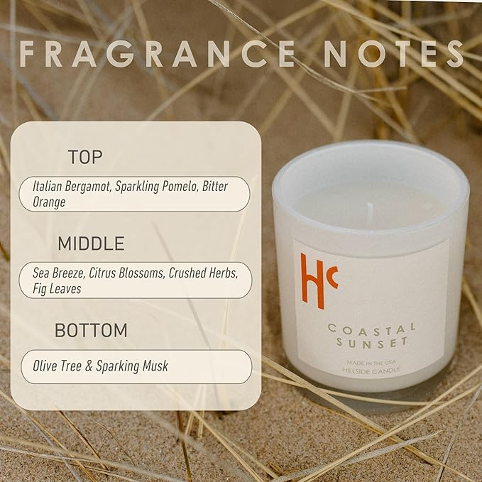 Coastal Sunset Single Wick Soy Candles, Luxury Scented Candles for Home - Up to 60 Hour Burn Time, Cruelty-Free Soy Wax Blend - Bergamot Fragrance, Notes of Pomelo & Orange (9 oz)