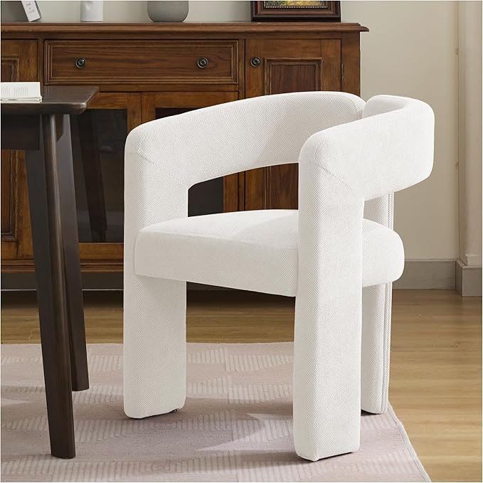 Modern Barrel Dining Chairs, Upholstered Linen Dining Room Chair with Wooden Legs, Accent Chairs for Kitchen/Dining Room/Living Room, Beige