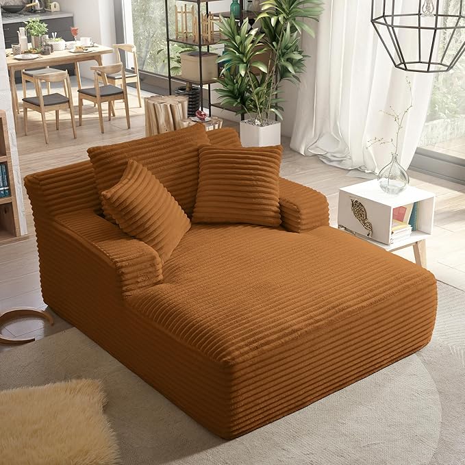 Boneless Couch Sofa Chiar Chaise Lounge Chair Indoor Upholstered Corduroy Couch Cloud Sleeper Sofa Oversized Reading Chair for Living Room No Assembly Required (Orange, 50" W x 67" D)