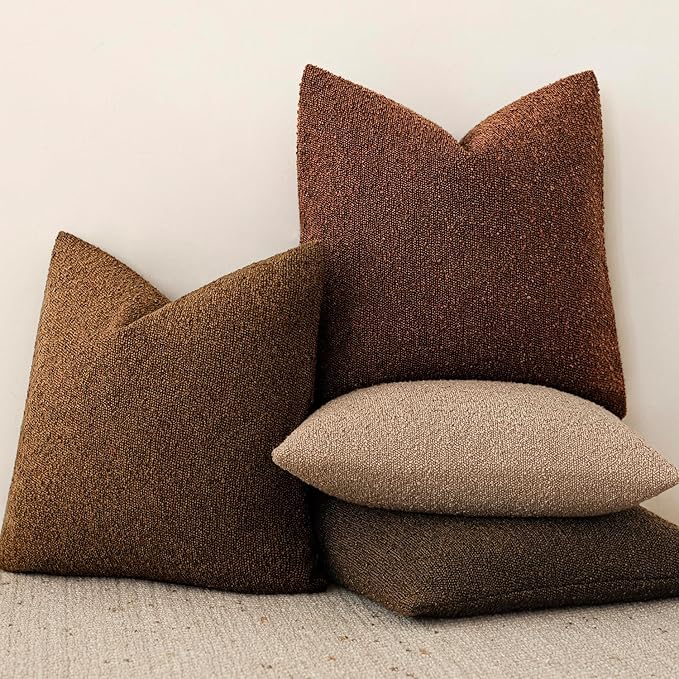 Foindtower Pack of 2 Textured Boucle Throw Pillow Covers Accent Solid Decorative Lumbar Pillow Cases Cozy Couch Cushion Case for Chair Sofa Bedroom Living Room Home Decor 12x20 Inch Hazel Brown