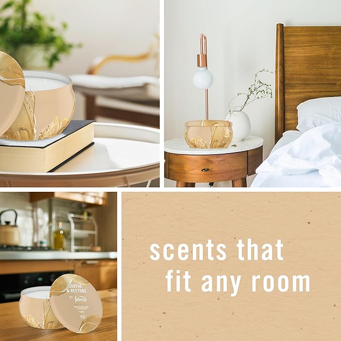 Febreze Scented Candle, Soothe & Restore Scent, 11 oz 4 Wick Candle, Single Pack