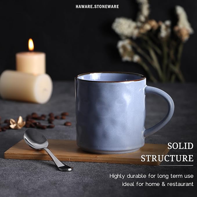 HaWare Dinnerware Sets, 16-Piece Stoneware Plates and Bowls Set, Elegant Ceramic Dish Set for 4, Chip and Scratch Resistant, Microwave and Dishwasher Safe, Reactive Blue