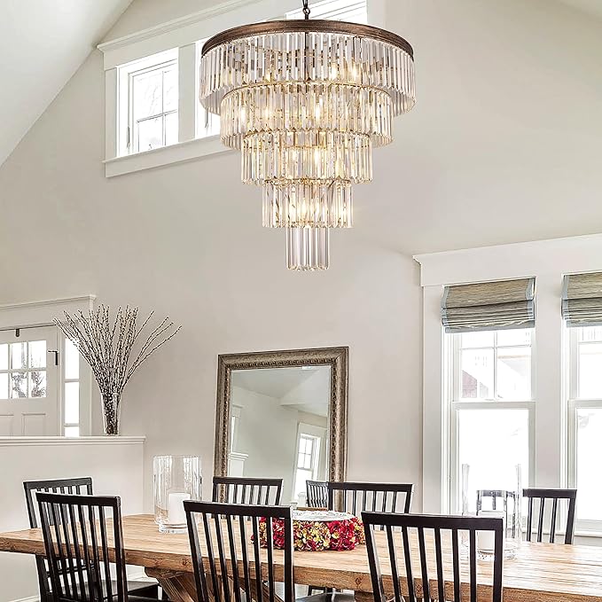 TOCHIC Large Crystal Chandelier for High Ceiling, 40 inch 7-Tier Modern Black Crystal Chandeliers Lighting Fixture, Round Light for Entryway Staircase Foyer Living Room (Bronze, 31.5 Inches)