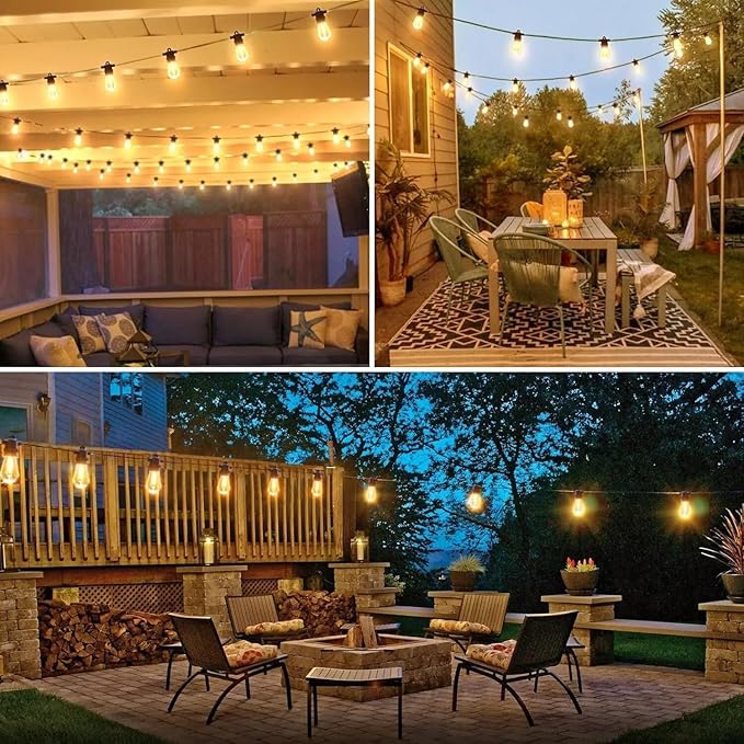 S14 LED Outdoor String Lights with Remote Control 48FT with Edison Vintage Shatterproof Bulbs and Weatherproof Lights for Balcony, Patio, Porch, Backyard (48FT 15LED w/Remote)