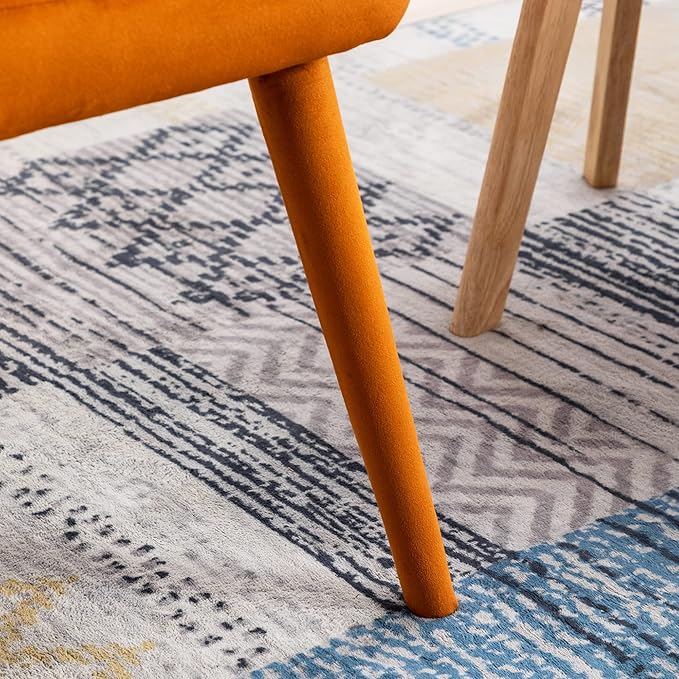 Velvet Dining Chairs Set of 2 Modern Accent Chairs Upholstery Side Chairs with Upholstered Wood Legs for Home Kitchen Living Room, Orange