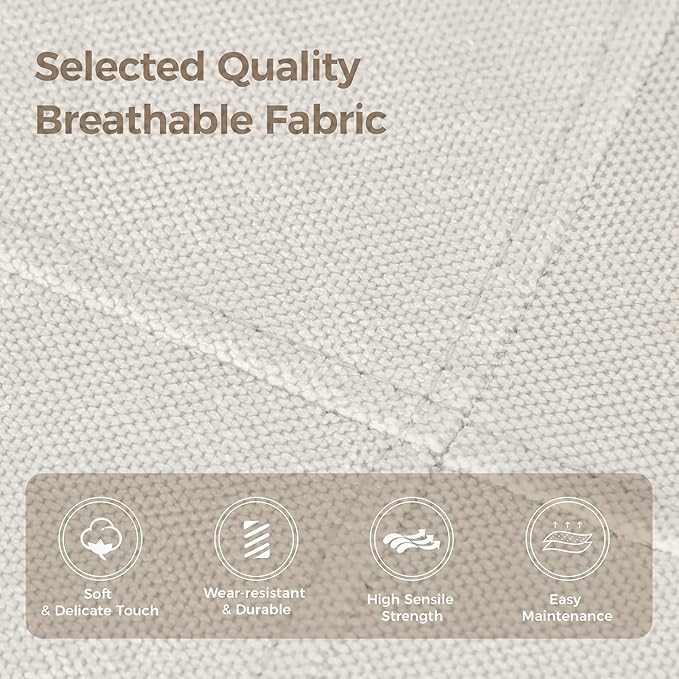 MAISON ARTS Bar Stools Set of 3 Counter Height for Kitchen Counter Solid Wood Legs with Fabric Saddle Seat Farmhouse Barstools for 34"-38" Counter Island Upholstered Stools, 24in, Creamy White