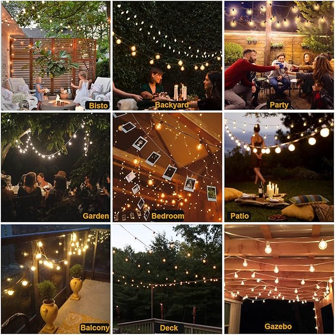 100FT LED String Lights Outdoor Waterproof G40 Globe String Lights with 52 Shatterproof Bulbs(2 Extra), Dimmable Connectable Patio Lights String for Hanging Bistro Backyard Gazebo Lights