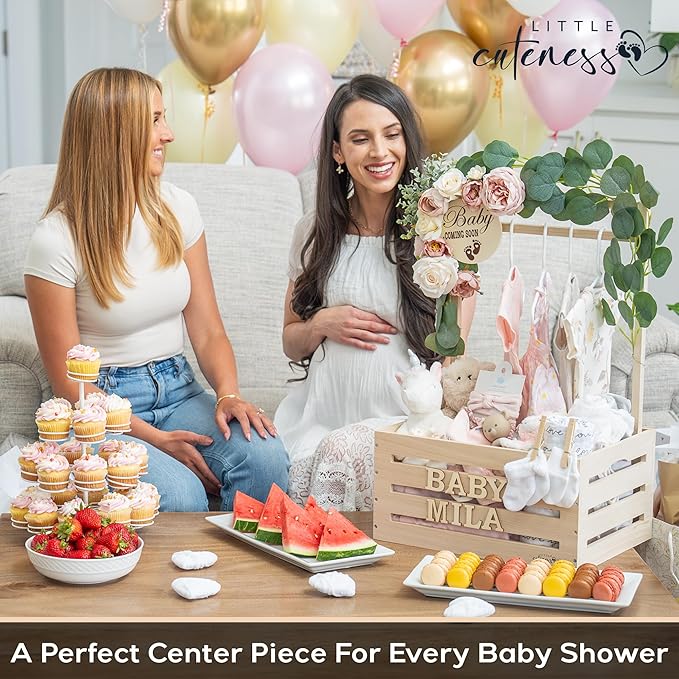 Wooden Baby Shower Crate Closet - Customizable Wooden Crate Box with Dual Rod System, Personalized Baby Shower Basket Alphabet Letters, Easy Assembly Baby Baskets for Baby Shower (Natural Wood)