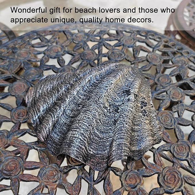 Medium Iron Black Scalloped Clam Shell Bowl Sea Shell Decor for Nautical Beach House,Coastal Decor Gift of Housewarming and Wedding Party
