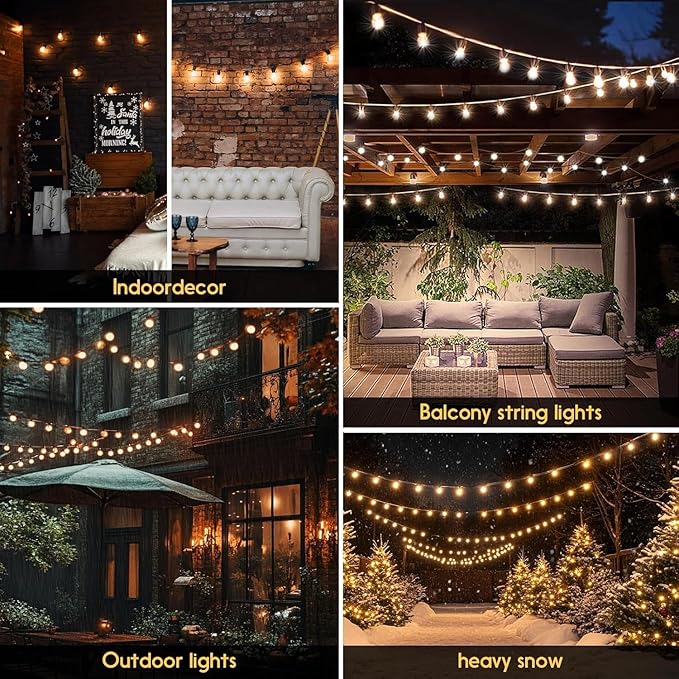 G40 Solar String Lights Outdoor with Remote 30 FT, USB & Solar Dual Charging, Waterproof, 8 Modes 3 Timers, 10+1 LED Shatterproof Bulbs, Dimmable Solar Light for Camping Backyard Bistro Porch Garden