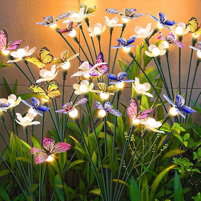 Solar Garden Lights,4packs-32LED Outdoor Solar Powered Decor for Yard, Patio, Pathway, IP65 Waterproof Butterfly Lights