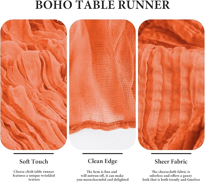 8 Pack 10FT Orange Easter Cheesecloth Table Runner 35x120 Inch Gauze Rustic Wedding Cheese Cloth Table Runners, Romantic Semi Sheer Boho Table Runners for Wedding Bridal Shower Party Decor