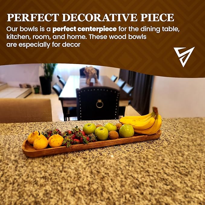 Wooden Dough Bowl - 30'' x 6'' x 3'' - Hand Carved Solid Wood Decorative Tray, Rustic Farmhouse Style, 5.0 oz Capacity - Gift Box Included