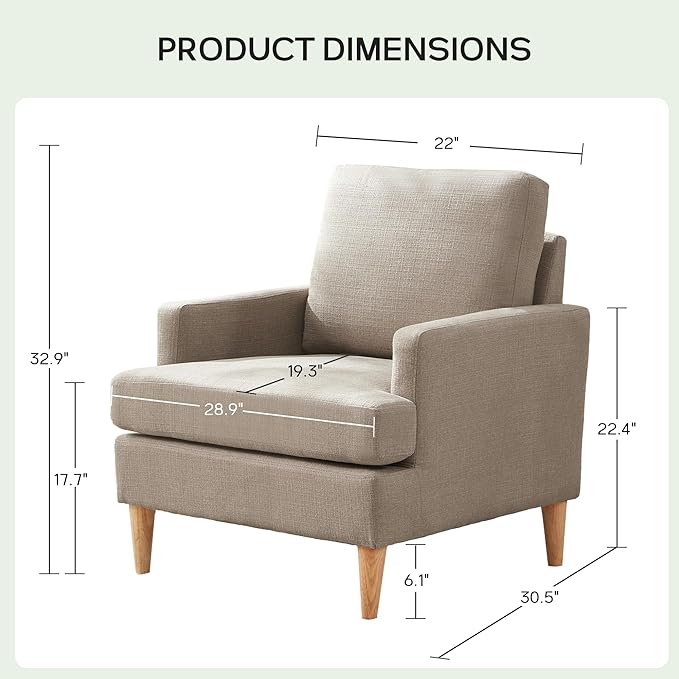 VKNOW Mid-Century Accent Chairs Set of 2, Modern Upholstered Chenille Armchair for Living Room,Comfy Reading Accent Chairs with Wood Legs for Bedroom, Brown Polyester