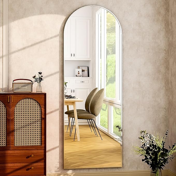 HARRITPURE 64"x21"Full Length Mirror Arch Floor Mirrors with Aluminum Alloy Frame Free-Standing Wall Mounted or Leaning Large Bedroom Dressing Mirror Modern & Contemporary Decor for Home,Silver