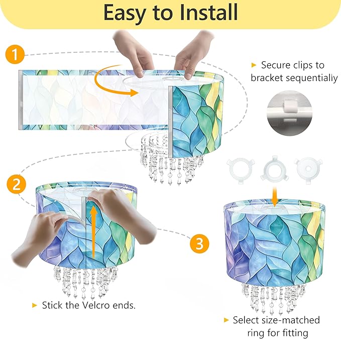 Star Vision Morandi Drum Fabric Lampshade with Crystal Beaded Droplets, Modern Boho Light Shade for Pendant Table Wall & Floor Lamps, Colorful Home Decor for Bedroom Living Room Entryway