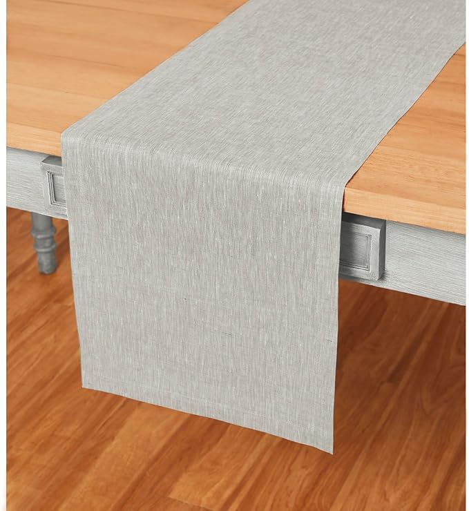 Solino Home Linen Oyster Grey Table Runner 120 Inches Long - Athena, 100% Pure Linen Dining Table Runner 14 x 120 Inch for Fall, Autumn, Halloween, Thanksgiving, Holiday