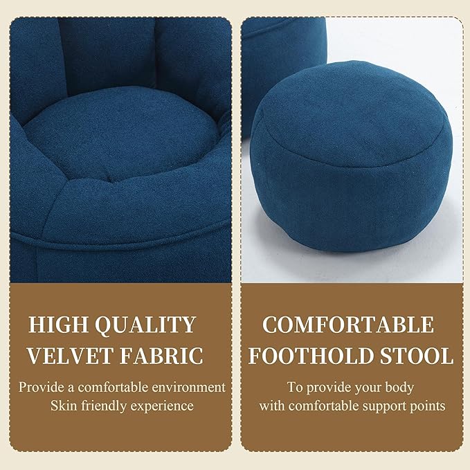Bean Bag Sofa Chair with Foam Padded Velvet Bean Bag Chair with Soft Foam Padded Ottoman