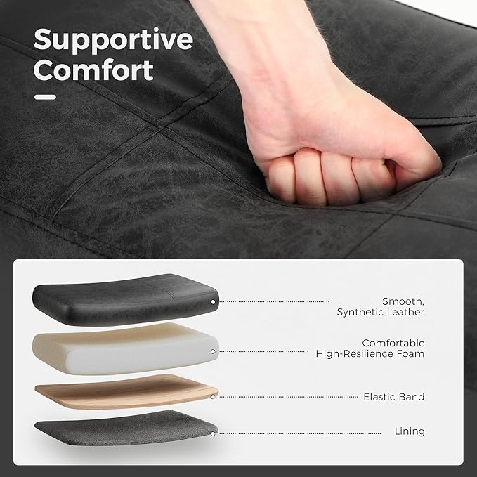 MAISON ARTS Black Counter Height Bar Stools Set of 2 for Kitchen Counter Solid Wood Legs with Faux Leather Saddle Seat Farmhouse Barstools for 34"-38" Counter Island Upholstered Stools, 24in Height