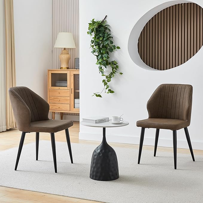 CLIPOP Faux Leather Dining Chairs Set of 6, Mid Century Modern Kitchen Chair, Upholstered Seat Leisure Side Chair with Backrests, Metal Legs for Living Room, Lounge, Guest Room, Brown