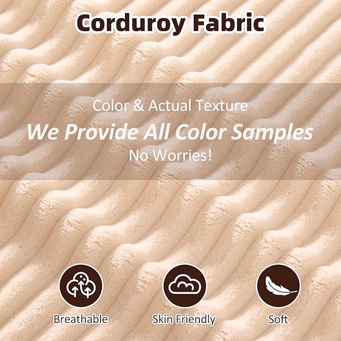 138" Modular Sofa Memory Foam Sectional Couches for Living Room, Sleeper Sofa Bed, Corduroy, White