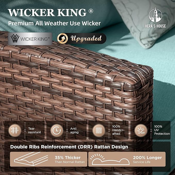 HERA'S HOUSE Patio Furniture Set with Swivel Glide Chairs, Outdoor Sectional Sofa Set, 7 Pieces Patio Conversation Sets for Lawn Backyard Deck, Brown/Blue