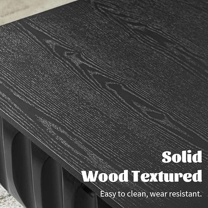 31" Lift Top Coffee Table for Living Room, Fluted Coffee Table with Hidden Storage Compartment, Mid Century Modern Solid Wood Veneer Square Center Table for Office Apartment Small Space, Black