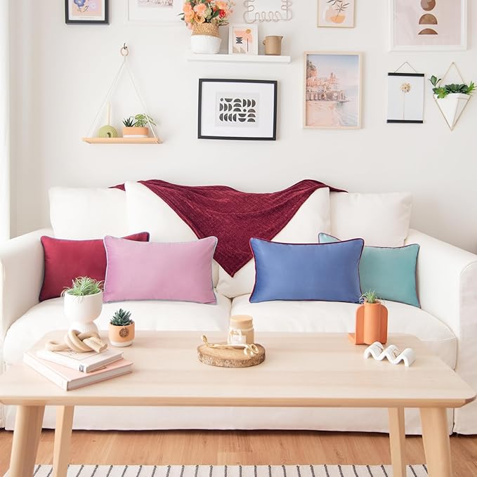 MONDAY MOOSE Decorative Throw Pillow Covers Cushion Cases, Set of 4 Soft Velvet Modern Double-Sided Designs, Mix and Match for Home Decor, Pillow Inserts Not Included (12x20 inch, Purple/Blue)