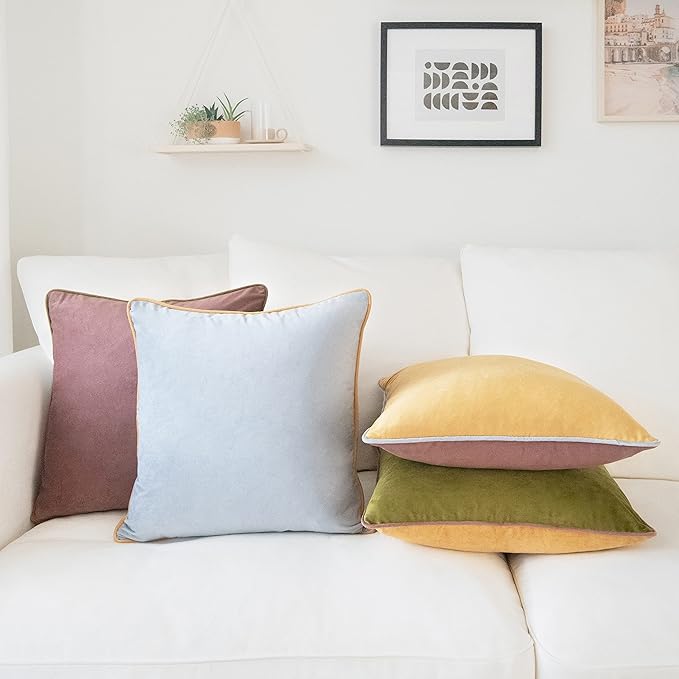 MONDAY MOOSE Decorative Throw Pillow Covers Cushion Cases, Set of 4 Soft Velvet Modern Double-Sided Designs, Mix and Match for Home Decor, Pillow Inserts Not Included (18x18 inch, Purple/Green)