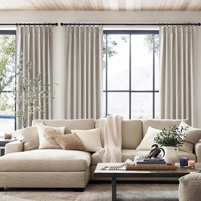 Linen Pinch Pleated Curtains 102 Inches Long Heavy Duty Thermal Insulated Custom Extra length Burg for Dining Room Cottage Total Blackout 48/60/72 Wide Window Treatments Drapes with Hook 2 Panels