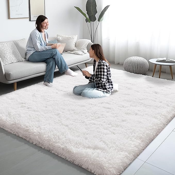 6x9 Area Rugs for Living Room, White Fluffy Shaggy Rug Soft Carpets, Rugs for Bedroom Nursery Kids Room Dorm Home Decor Aesthetic