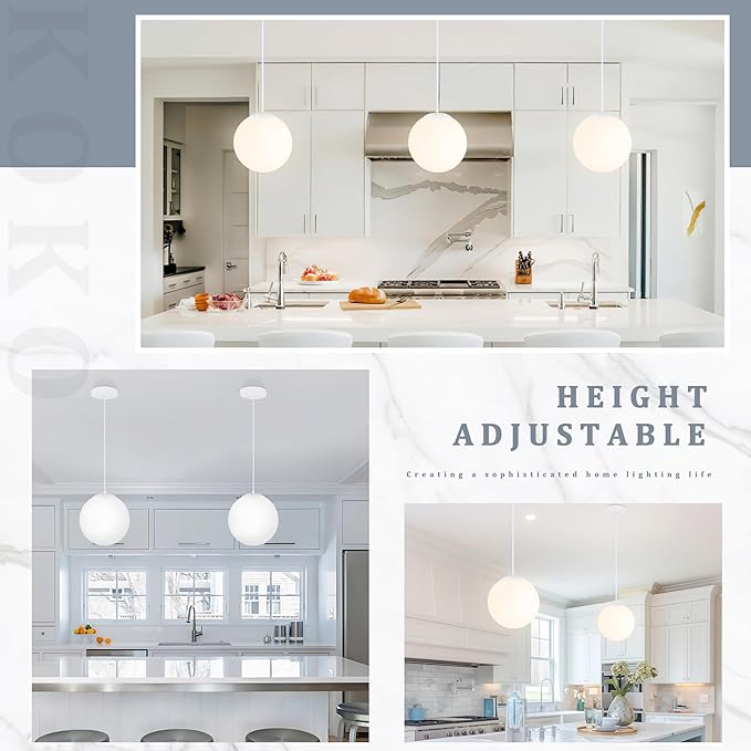 KoKo&Yukina 10 Inch Pendant Light White Globe Pendant Lights Kitchen Island Mid Century Light Fixture Adjustable Globe Cluster Lights with Milky White Glass Shade for Dining Room Living Room