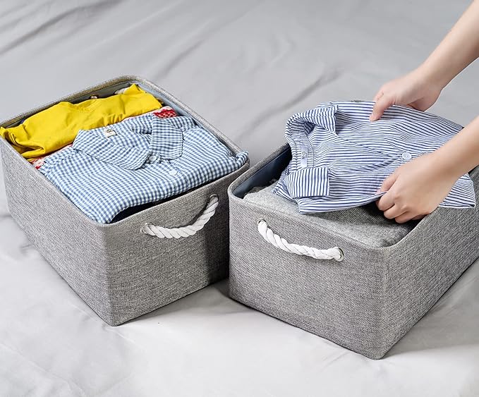 TheWarmHome Large Storage Bins Basket, 2 Pack Grey Fabric Storage Cubes for Changing Table Nursery Livingroom Kidsroom Playroom Toy, Collapsible Storage Baskets for organizing Shelves Closet