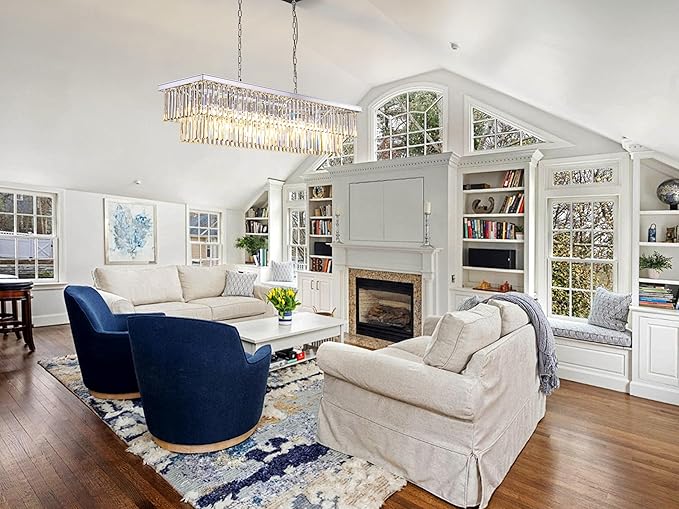 Wellmet 9-Light Crystal Chandelier 34.5 inch, Contemporary Modern Chandeliers Adjustable for Living Room, Dining Room, Pool Table Light, Kitchen Island Lighting (Chrome, 47 inches)