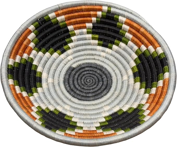 Handwoven African Basket Handmade sisal Fruit Bowl Wall Hanging decorative Baskets for Home Living Room Kitchen Centerpiece Zen Designs Arts and Crafts (Teal Slate Black, 8in diameter)