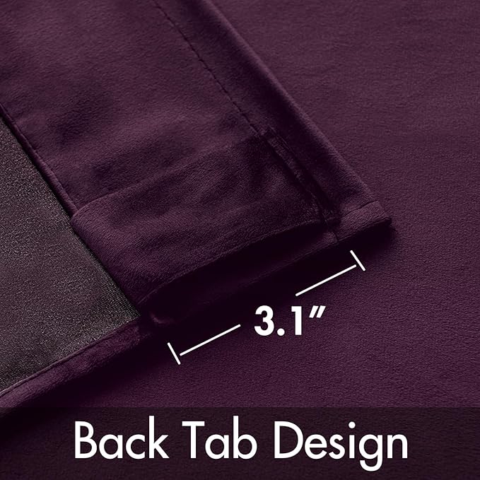 MIULEE Dark Purple Velvet Curtains 90 inches - Luxury Blackout Curtains for Bedroom Living Room Thermal Insulated Super Soft Window Drapes Rod Pocket & Back Tab, W52 x L90 inches, 2 Panels