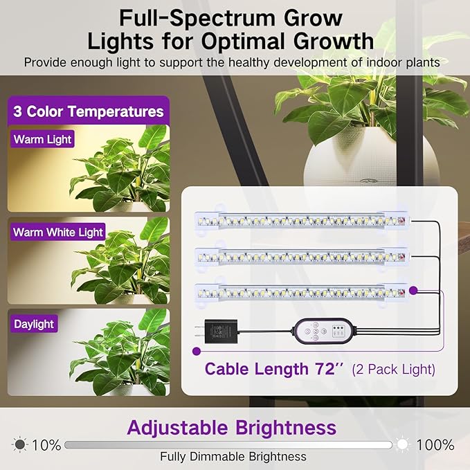 65" Tall Plant Stand Indoor with Grow Lights & Remote Control & Auto Timer, 6 Tier 2 Pack Half-Moon Metal Flower Rack with Full Spectrum Dimmable Light, Display Shelves for Living Room,Patio