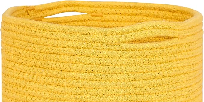 voten Round Storage Cubes Baskets Bins Organizer 11x11x11'' Fit 12x12'' Cube Storage Organizer Bookcases Shelf, Durable Woven Cotton Rope Basket, 3Pack Yellow
