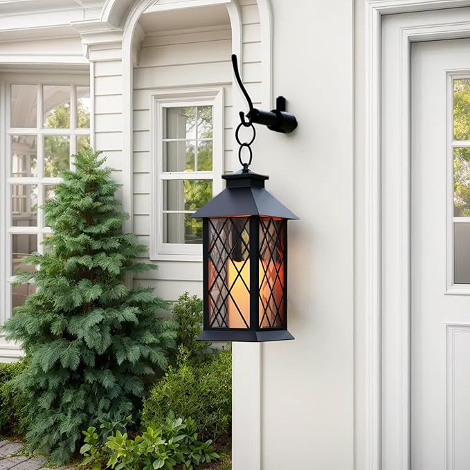 Lanterns Decorative Indoor, 2 Packs 14" Battery-Powered Waterproof Black LED Candle Lanterns with Timer for Patio & Outdoor, Vintage Hanging Lantern for Home & Wedding, Diamond
