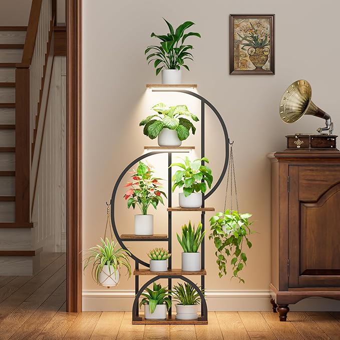 Plant Stand Indoor with Grow Lights - 6 Tiered Indoor Plant Shelf, 47.2" Metal Corner Plant Stands for Indoor Plants, Dual-arc Shape Plant Rack Display for Indoor Plants Multiple, Flower Holder for Living Room Patio Balcony Décorack