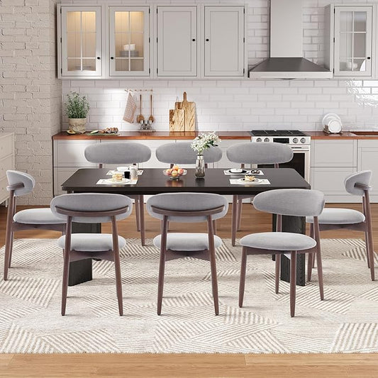 9-Piece Rectangular Dining Table Set for 8, 63" Industrial Kitchen Table with 8 Wooden Upholstered Dinner Chairs for Dining Room, Kitchen, Living Room, Black+Light Gray